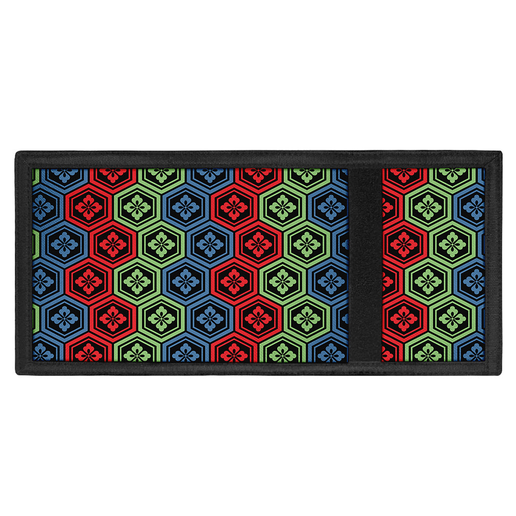 Colorful Japanese Flower Pattern Print Trifold Wallet