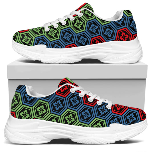 Colorful Japanese Flower Pattern Print White Chunky Shoes