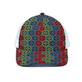 Colorful Japanese Flower Pattern Print White Mesh Trucker Hat