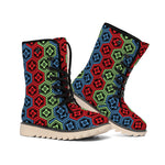 Colorful Japanese Flower Pattern Print Winter Boots