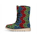 Colorful Japanese Flower Pattern Print Winter Boots