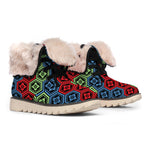 Colorful Japanese Flower Pattern Print Winter Boots