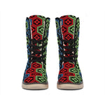 Colorful Japanese Flower Pattern Print Winter Boots