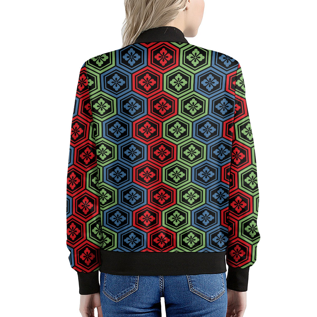Colorful Japanese Flower Pattern Print Women's Bomber Jacket