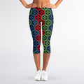 Colorful Japanese Flower Pattern Print Women's Capri Leggings