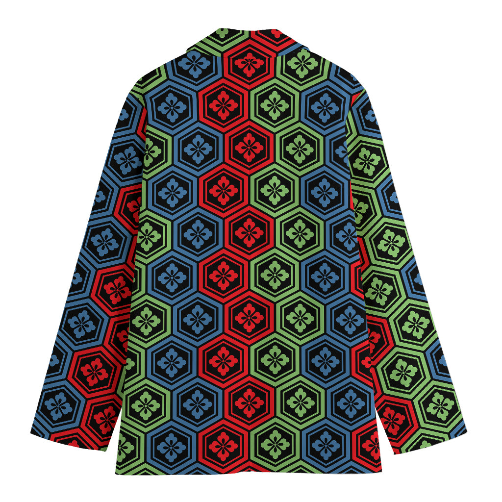 Colorful Japanese Flower Pattern Print Women's Cotton Blazer