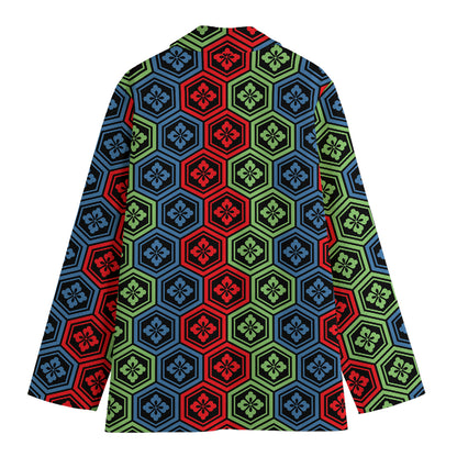 Colorful Japanese Flower Pattern Print Women's Cotton Blazer