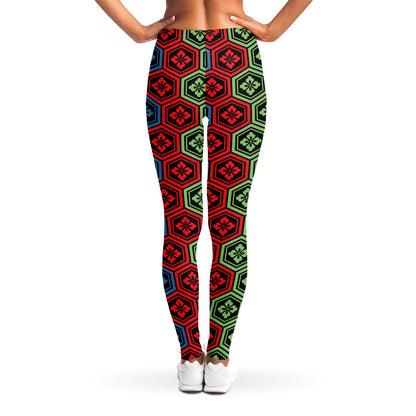 Colorful Japanese Flower Pattern Print Women's Leggings