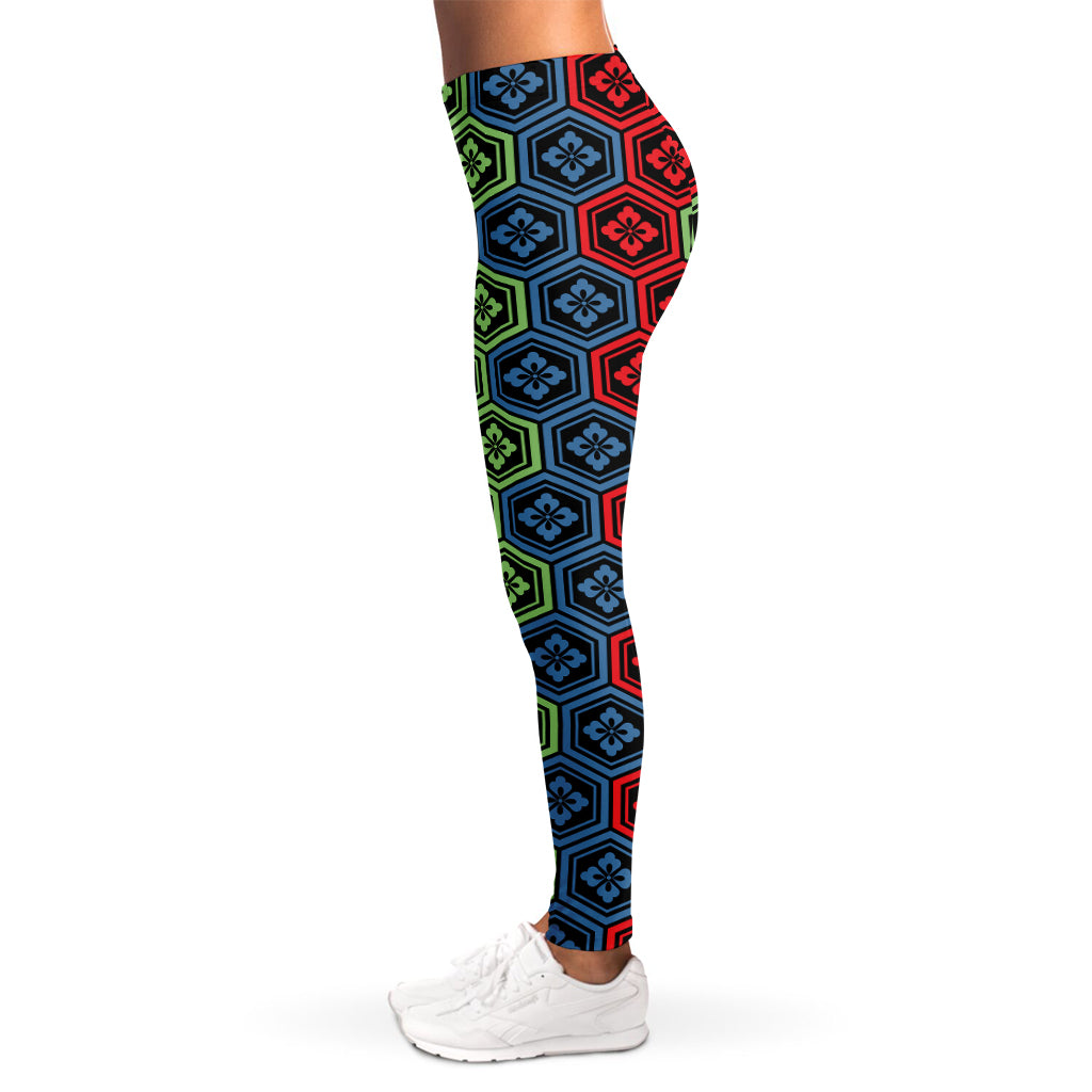 Colorful Japanese Flower Pattern Print Women's Leggings