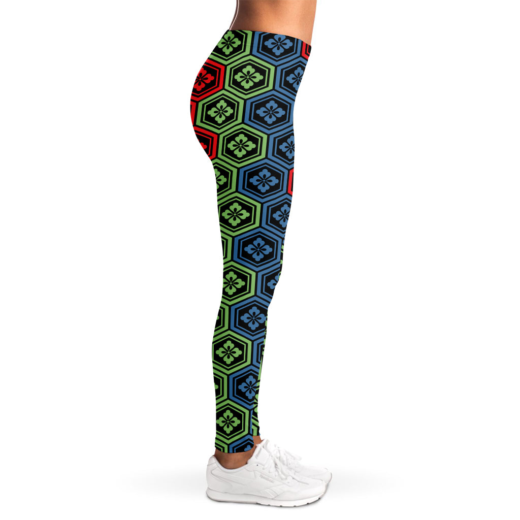 Colorful Japanese Flower Pattern Print Women's Leggings
