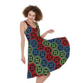 Colorful Japanese Flower Pattern Print Sleeveless Knee Length Dress