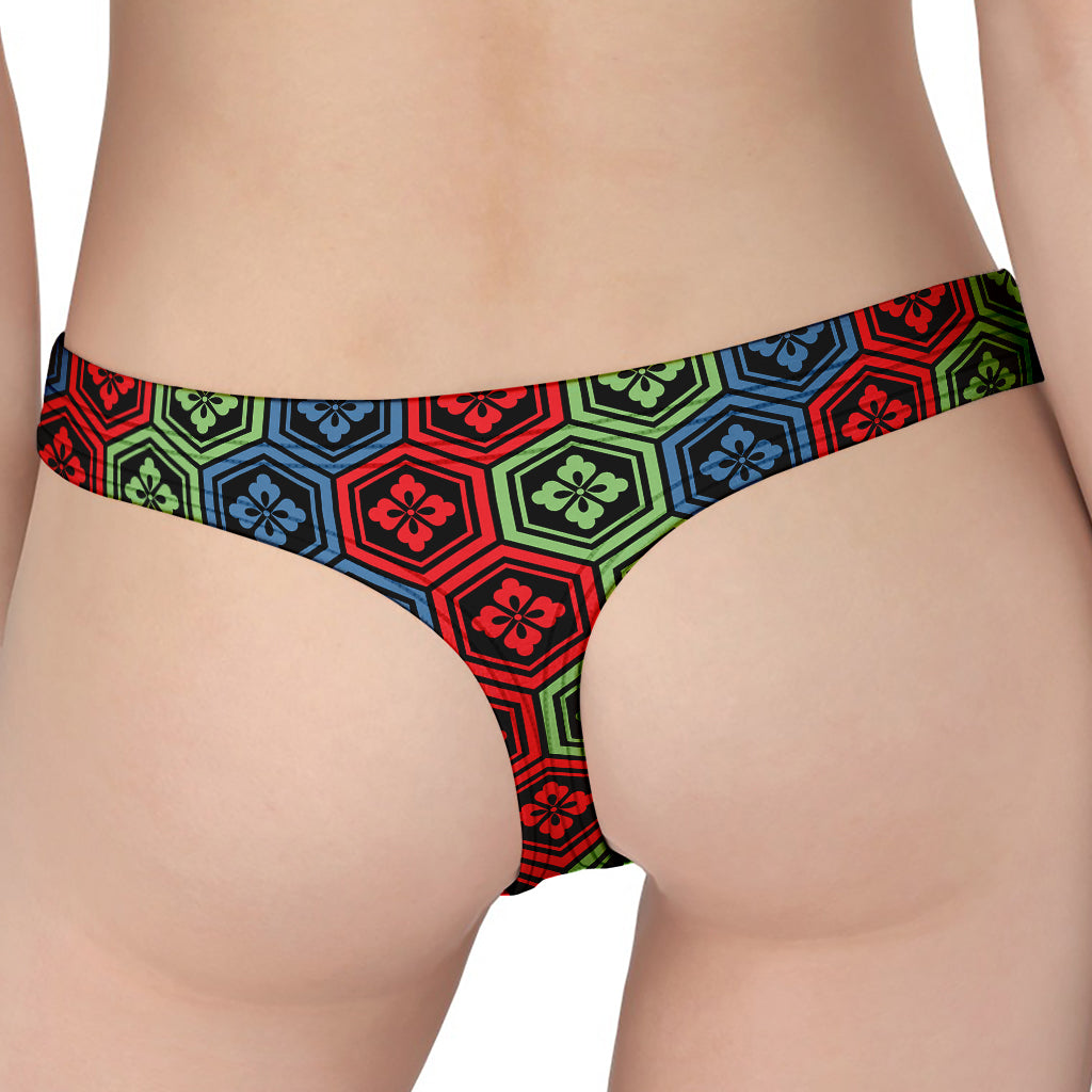 Colorful Japanese Flower Pattern Print Women's Thong