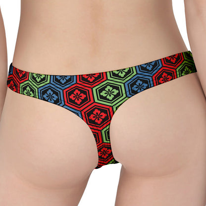 Colorful Japanese Flower Pattern Print Women's Thong