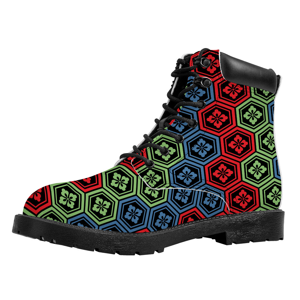 Colorful Japanese Flower Pattern Print Work Boots