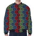 Colorful Japanese Flower Pattern Print Zip Sleeve Bomber Jacket