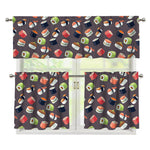 Colorful Japanese Sushi Pattern Print 3 Piece Kitchen Curtains