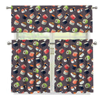 Colorful Japanese Sushi Pattern Print 3 Piece Kitchen Curtains