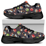 Colorful Japanese Sushi Pattern Print Black Chunky Shoes