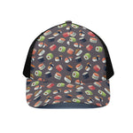Colorful Japanese Sushi Pattern Print Black Mesh Trucker Cap