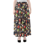 Colorful Japanese Sushi Pattern Print Chiffon Maxi Skirt