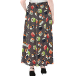 Colorful Japanese Sushi Pattern Print Chiffon Maxi Skirt