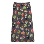 Colorful Japanese Sushi Pattern Print Cotton Front Slit Maxi Skirt