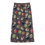 Colorful Japanese Sushi Pattern Print Cotton Front Slit Maxi Skirt