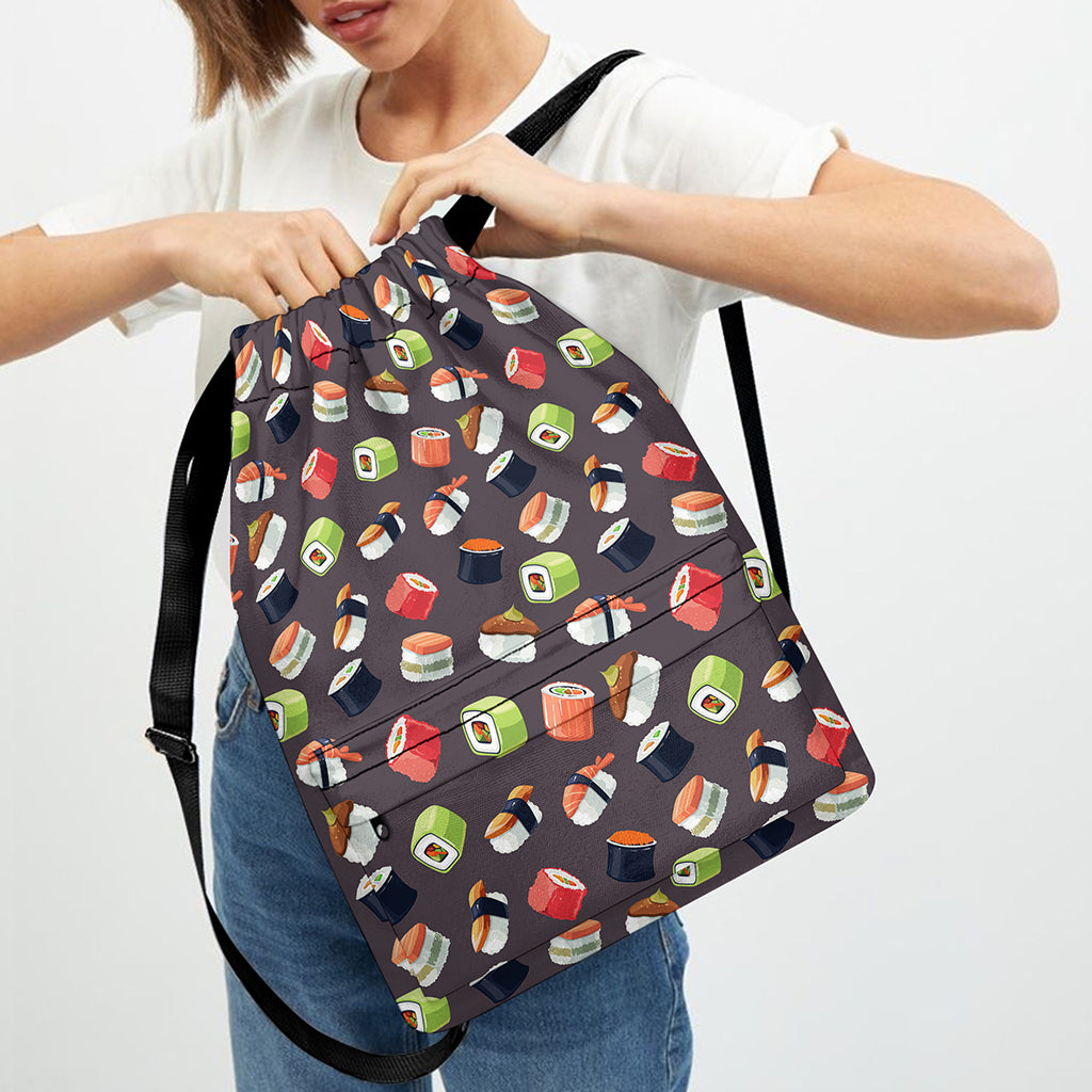 Colorful Japanese Sushi Pattern Print Drawstring Backpack