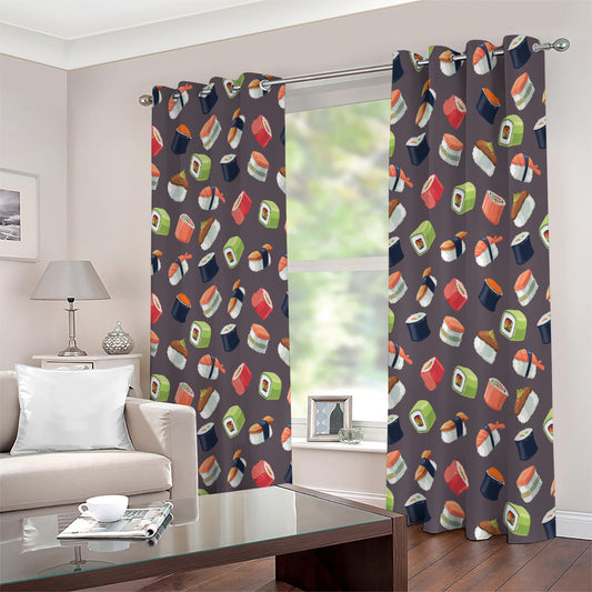 Colorful Japanese Sushi Pattern Print Extra Wide Grommet Curtains