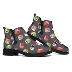 Colorful Japanese Sushi Pattern Print Flat Ankle Boots