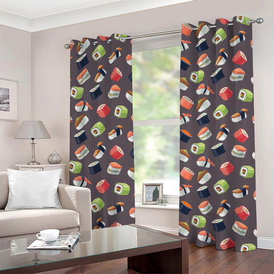 Colorful Japanese Sushi Pattern Print Grommet Curtains