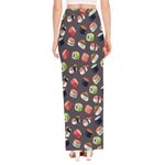 Colorful Japanese Sushi Pattern Print High Slit Maxi Skirt