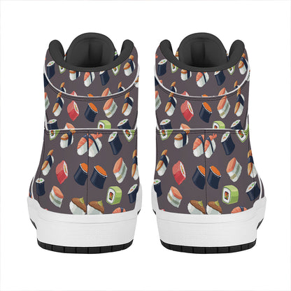 Colorful Japanese Sushi Pattern Print High Top Leather Sneakers