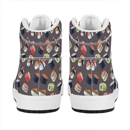 Colorful Japanese Sushi Pattern Print High Top Leather Sneakers
