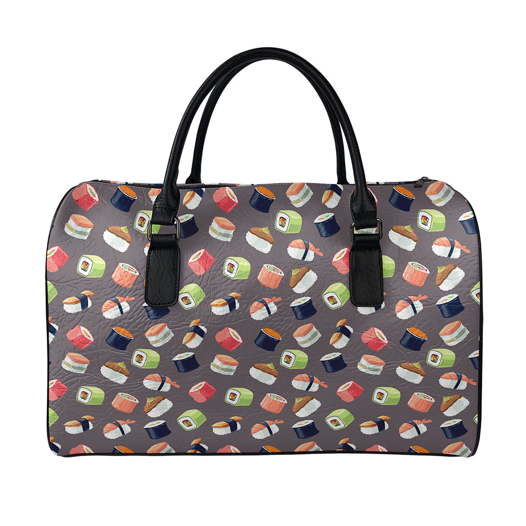 Colorful Japanese Sushi Pattern Print Leather Duffle Bag