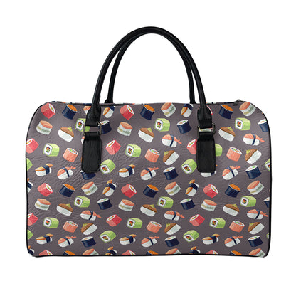 Colorful Japanese Sushi Pattern Print Leather Duffle Bag