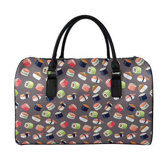 Colorful Japanese Sushi Pattern Print Leather Duffle Bag