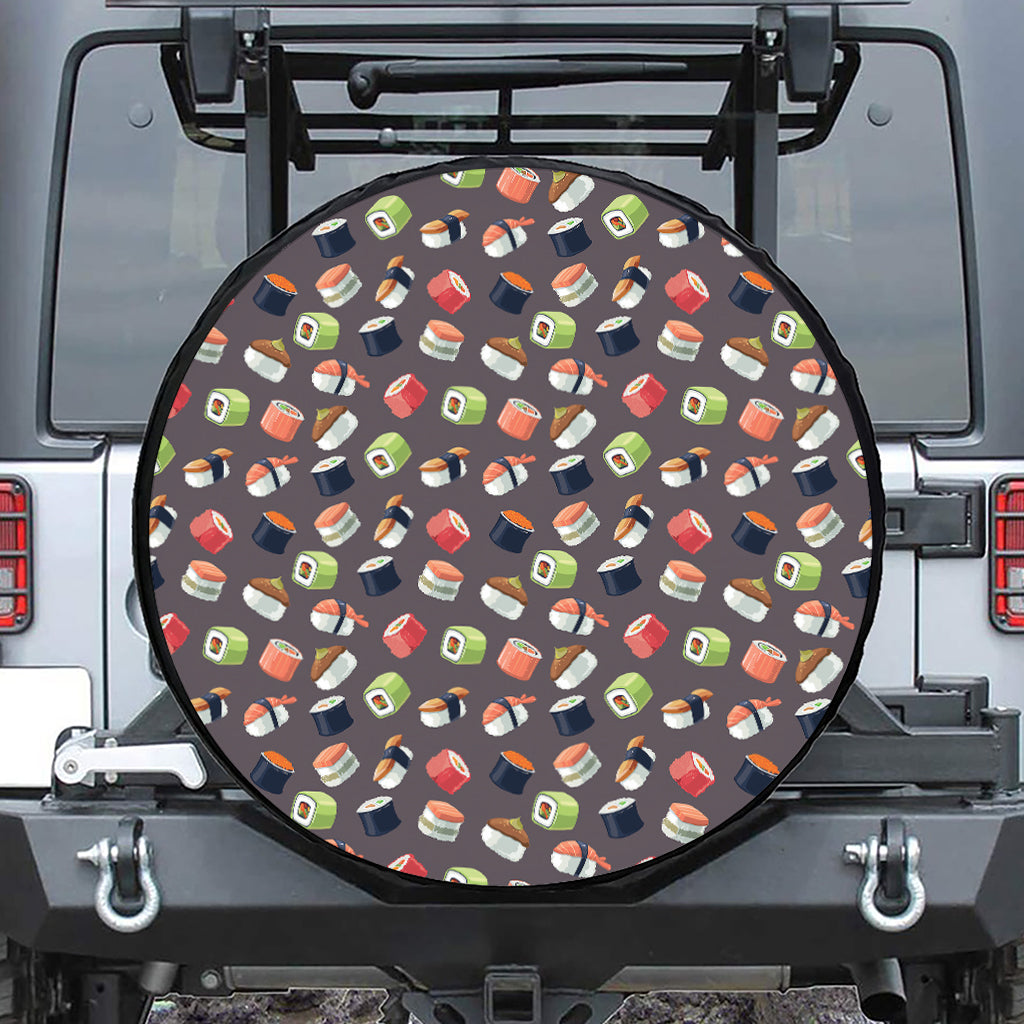 Colorful Japanese Sushi Pattern Print Leather Spare Tire Cover