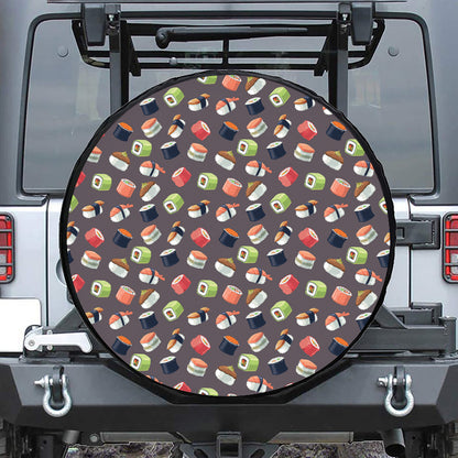 Colorful Japanese Sushi Pattern Print Leather Spare Tire Cover