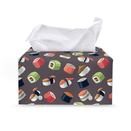 Colorful Japanese Sushi Pattern Print Leather Tissue Box Cover