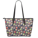 Colorful Japanese Sushi Pattern Print Leather Tote Bag