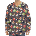 Colorful Japanese Sushi Pattern Print Long Sleeve Baseball Jersey