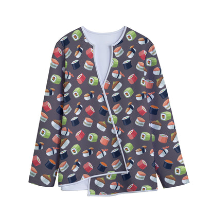 Colorful Japanese Sushi Pattern Print Long Sleeve Short Coat