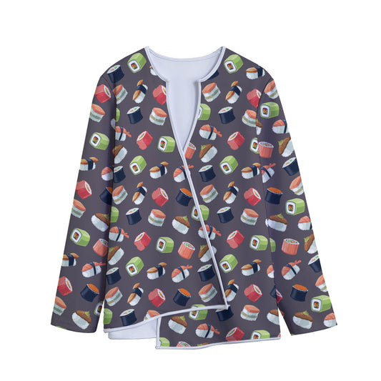 Colorful Japanese Sushi Pattern Print Long Sleeve Short Coat