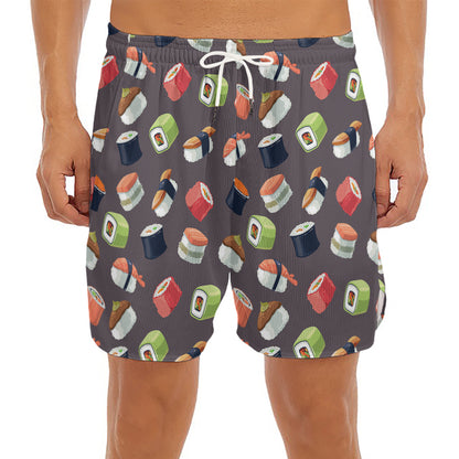 Colorful Japanese Sushi Pattern Print Men's Split Running Shorts