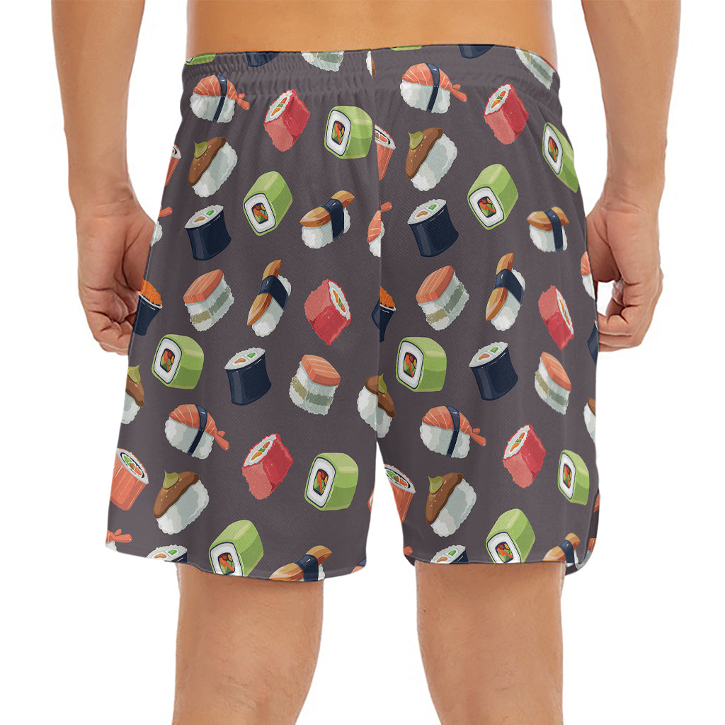 Colorful Japanese Sushi Pattern Print Men's Split Running Shorts