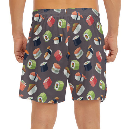 Colorful Japanese Sushi Pattern Print Men's Split Running Shorts