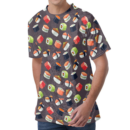 Colorful Japanese Sushi Pattern Print Men's Velvet T-Shirt