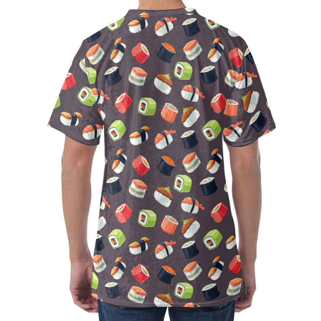 Colorful Japanese Sushi Pattern Print Men's Velvet T-Shirt