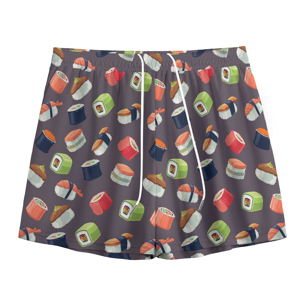 Colorful Japanese Sushi Pattern Print Mesh Shorts